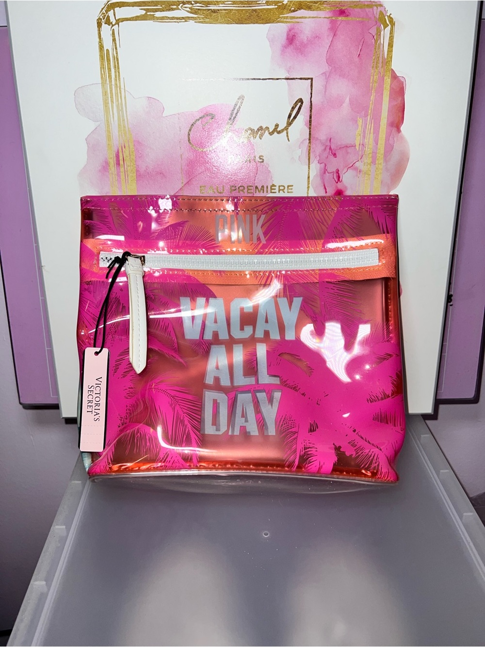 Victoria's Secret Pink and Coral 'Vacay All Day' Cosmetic Pouch